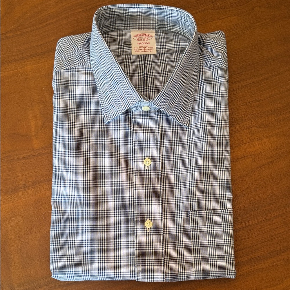 Brooks Brothers Blue and White Plaid Dress Shirt NWT